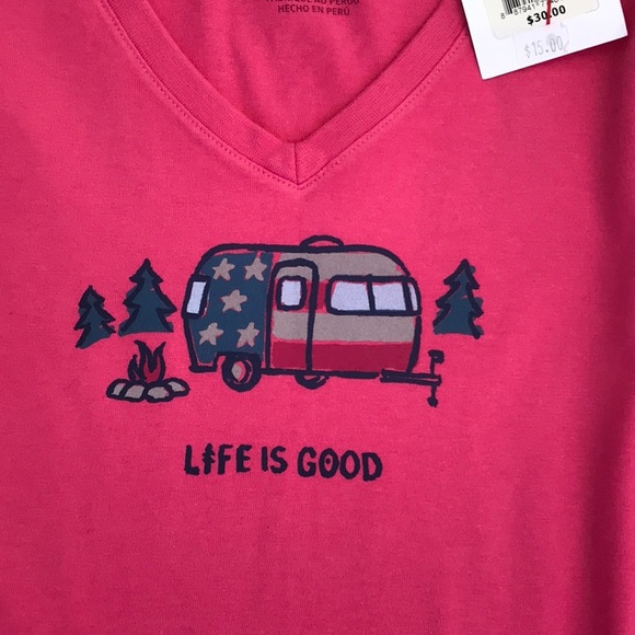 Beautiful "Life Is Good" Camper Pink Long Sleeve Top M - Picture 2 of 9